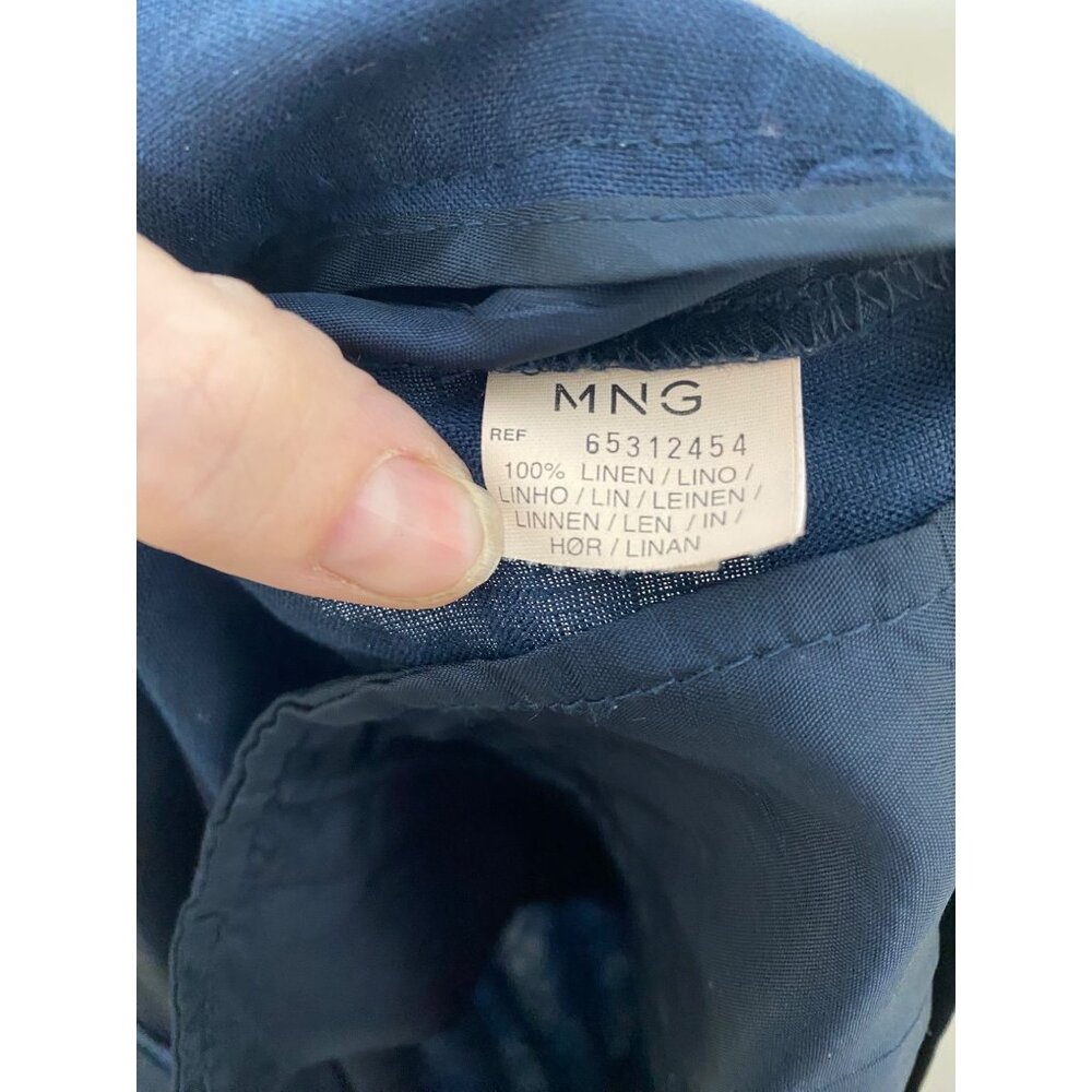 MNG by Mango Navy Linen Wide Leg Pants Women’s Size 12 High Rise Trousers - Picture 6 of 8